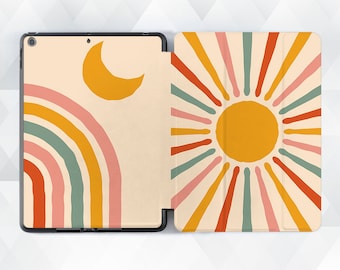 Sun iPad case Rainbow Retro iPad 10.2 Pro 11 3rd 10.5 12.9 2021 Air 4 10.9 Cute Boho Indie Art Abstract Aesthetic Trendy Beige Hippie cover