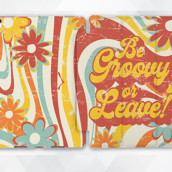 Quote iPad case Retro Vintage iPad 9.7 10.2 Pro 11 10.5 12.9 2020 Air 3 Mini 5 Flowers Cute Boho Yellow Blue Orange Red 70s Hippie cover