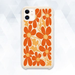 Cute iPhone case Orange flowers iPhone 14 iPhone 13 Aesthetic iPhone 12 11 Galaxy s23 s22 Pixel 7 Retro trendy floral art Plants girly cover