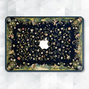 Aesthetic MacBook case Floral art MacBook Pro 13 14 Air 13 15 m2 m3 m4 Pro 16 Vintage carpet with flowers roses tulips Dark blue rug case