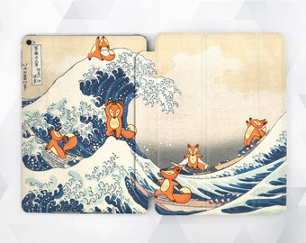 Vintage iPad case 9.7 6th gen Japan Cute iPad Pro 11 10.5 12.9 Mini 4 Air 3 Art Ocean Kid Girl Kawaii Fox Animal Funny Great Wave Kanagawa