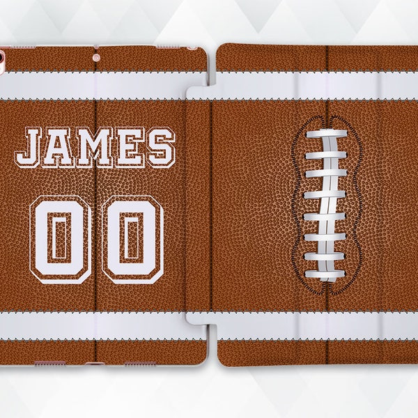 Name iPad case Custom Sports iPad 10th 10.2 9.7 Pro 11 10.5 12.9 Air 5 Mini 6 for Boys Men Personalized American Football Design Cool cover