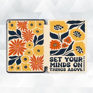 Flowers iPad case Cute Christian iPad Air 5th iPad 10th 9th Pro 12.9 11 iPad 10.2 10.9 Mini 6 with Quote Bible verse Aesthetic floral cover