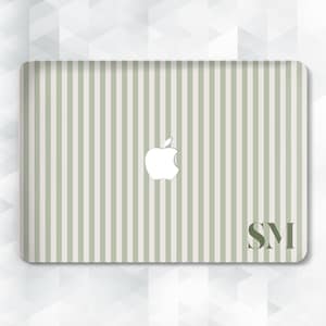 Initials MacBook case Aesthetic personalized MacBook Pro 13 14 16 Air 13 15 inch m2 m3 m4 Custom monogram Sage green stripes Simple cover