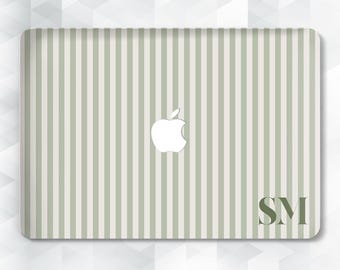 Initials MacBook case Aesthetic personalized MacBook Pro 13 14 16 Air 13 15 inch m2 m3 m4 Custom monogram Sage green stripes Simple cover