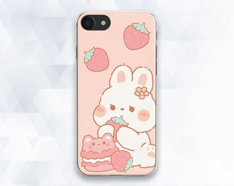 Coque IPhone Beige Floral Lapin - Double Couche Antichoc, Charge Sans Fil - Modèles IPhone 11 à 15 - Made In USA