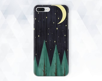 Nature iPhone case Cute Wood iPhone XR Xs Max 8 7 6 Stars Trees case for Samsung Galaxy s10 Plus s9 Note 9 Pixel 3 Men Moon Forest Sky Night