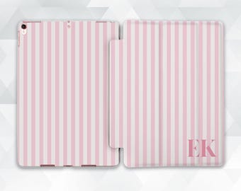 Initials iPad case Aesthetic personalized iPad Air 11 iPad a16 11th 10th gen Pro 13 12.9 Mini 7 Custom monogram Pink stripes Girly cover