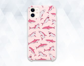 Sharks iPhone case Ocean Animal iPhone 13 Max 12 11 XR case Cute Galaxy s22 Pixel 6 Trendy Pink Shark Pattern Aesthetic Preppy Design cover