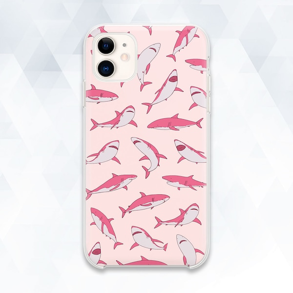 Sharks iPhone case Ocean Animal iPhone 13 Max 12 11 XR case Cute Galaxy s22 Pixel 6 Trendy Pink Shark Pattern Aesthetic Preppy Design cover