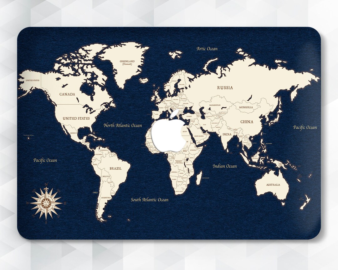 World Map MacBook Case Navy Vintage MacBook Pro 13 16 Air 13 Pro 15 Men ...