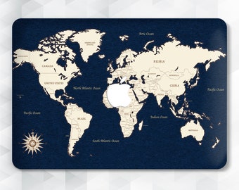 World Map MacBook case Navy Vintage MacBook Pro 13 16 Air 13 Pro 15 Men Ocean MacBook 12 Teacher Dark World Countries Map Aesthetic cover