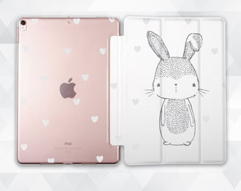 Bunny iPad case Cute Kids iPad 9.7 10.2 7th Girls Kawaii iPad Pro 11 10.5 12.9 2020 Mini 5 Air 3 Rabbit Drawing Hearts Animal Girly cover