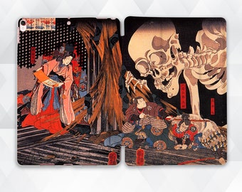 Japanese iPad case Vintage Art iPad 10.2 9.7 Pro 11 10.5 12.9 2021 Air 4 Mini 5 Japan Aesthetic Retro Painting Skull Skeleton Samurai cover