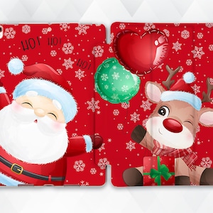 Christmas iPad case Cute Funny iPad 10.2 9.7 Pro 11 10.5 12.9 Air 4 Mini 5 for Kids Girls Kawaii Animal Deer Santa Claus Xmas Winter cover