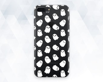 Ghost iPhone case Cute Kawaii iPhone 11 Pro XR X 8 7 Halloween Design case for Galaxy s20 Pixel 4 Funny Ghost Minimal Pattern Clear cover