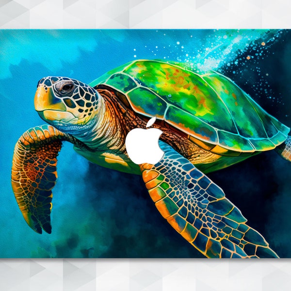 Turtle MacBook case Aesthetic Art MacBook Pro 14 13 16 2023 Air 13 12 15 Ocean Animal Sea Nature Painting Trendy Blue Ocean Design cover