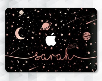 Name MacBook Hülle Sterne Süßes MacBook Pro 13 16 15 Zoll Air 13 Mädchen Personalisiertes MacBook 12 Space Custom Pink Rose Gold Galaxy Planets Cover