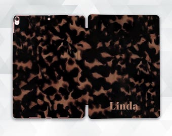 Name iPad case Aesthetic custom iPad Air 11 iPad a16 11th 10th Pro 13 m5 Mini 7 Dark tortoise shell Personalized unique black brown cover