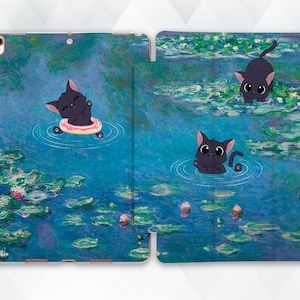 Cats iPad case Art Cute iPad Air 5 iPad 10th 9th Pro 12.9 11 10.2 10.9 Mini 6th Vintage aesthetic oil painting Monet Kawaii black cats case