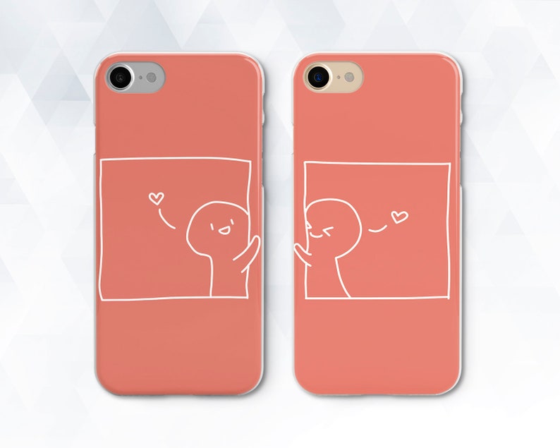 Cartoon iPhone case Kawaii Cute iPhone 11 Pro XR X 8 7 Art Hearts case for Galaxy s20 Pixel 4 Minimalist Illustration Drawing Friends Love 