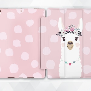 Llama iPad case Kids Girls iPad 9.7 10.2 Cute Kawaii iPad Pro 11 10.5 12.9 Mini 5 Air 3 with Flowers Funny Animal Girly Dots Pattern cover