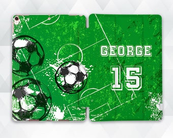 Name iPad case Custom Sports iPad 10th 10.2 9.7 Pro 11 10.5 12.9 Air 5 Mini 6 for Boys Men Personalized Football Soccer Game Design cover