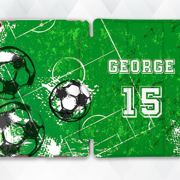 Name iPad case Custom Sports iPad 10th 10.2 9.7 Pro 11 10.5 12.9 Air 5 Mini 6 for Boys Men Personalized Football Soccer Game Design cover