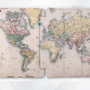 Étui pour iPad carte du monde vintage Voyage iPad 9,7 10,2 7e génération pour homme, carte iPad Pro 11 10,5 12,9 2019 Mini 5 Air 3 Teacher World Countries housse