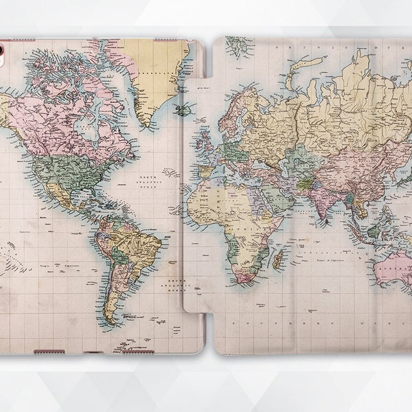 World Map iPad case Vintage Travel iPad 9.7 10.2 7th gen for Men Map iPad Pro 11 10.5 12.9 2019 Mini 5 Air 3 Teacher World Countries cover