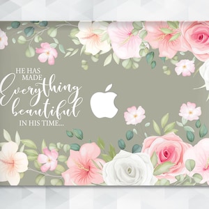 Capa cristã para MacBook com flores estéticas para MacBook Pro 13 e 14 polegadas Air 13 m2 m1 Pro 16 e 15, versos bíblicos florais fofos, citações religiosas, capa com rosas