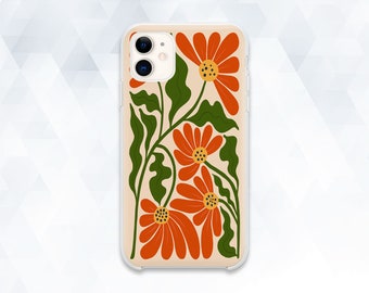 Funda retro para iPhone con flores rojas, para iPhone 14, iPhone 13, moderna para iPhone 12, 11, Galaxy S23, Pixel 7, estética con bonito arte floral, funda botánica con estilo.
