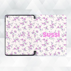 Custom iPad case Cute coquette iPad Air 5th iPad 10th 9th Pro 12.9 11 10.9 Mini 7 Personalized name Aesthetic purple flowers Floral cover