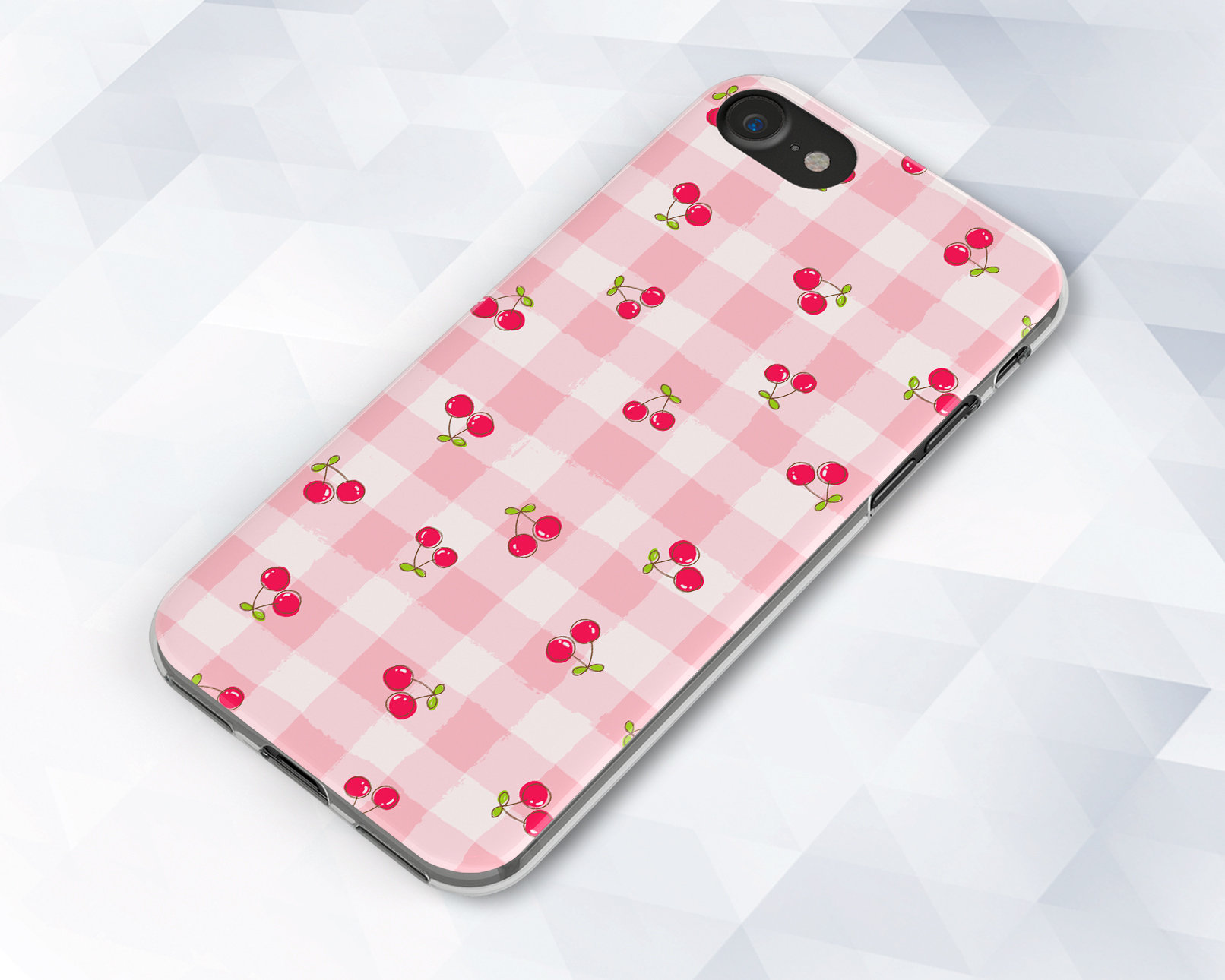 Custodia Kawaii per iPhone con ciliegie carine, custodia per iPhone 13, 12, 11, XR, 8, per ragazza, Galaxy S21, Pixel 6, design a quadri rosa alla moda ed esteticamente accattivante. - Italia