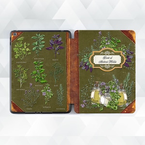 Book iPad case Vintage aesthetic iPad Air 5th iPad 10th 9th Pro 12.9 11 iPad 10.2 10.9 Mini 6 Plants Old floral book of medical herbs cover