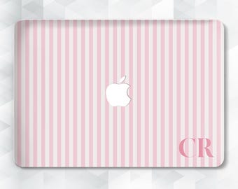Aesthetic MacBook case Personalized initials MacBook Pro 13 14 16 Air 13 15 inch m2 m3 m4 Cute custom monogram Girly pink stripes cover