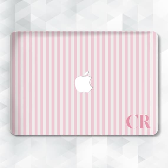 Aesthetic MacBook case Personalized initials MacBook Pro 13 14 16 Air 13 15 inch m2 m3 m4 Cute custom monogram Girly pink stripes cover