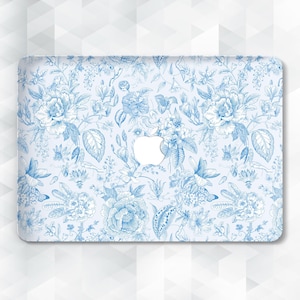 Flowers MacBook case Elegant floral MacBook Pro 13 14 Air 13 m2 m3 Air 15 Pro 16 inch Aesthetic light blue Cute toile plants roses cover