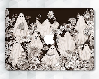 Horror MacBook case Cute ghosts MacBook Pro 13 14 inch Air 13 m2 Air m1 Pro 16 15 Aesthetic Halloween Flowers Goth floral dark spooky cover
