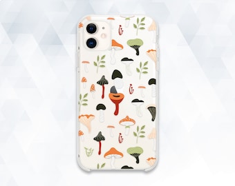 Mushrooms iPhone case Cute Kawaii iPhone 12 11 XR X 8 7 Nature Trippy case for Galaxy s20 Pixel 5 Trendy Pattern Transparent Autumn cover