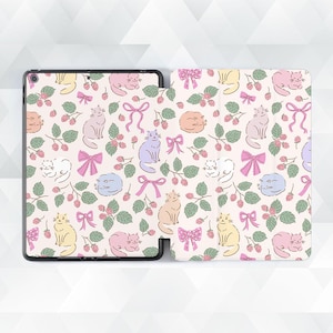 Cute iPad case Cats bows iPad Air 11 m3 iPad a16 11th 10th 9th Pro 13 12.9 Mini 7 6 Kawaii coquette pattern with cats Girly trendy cover