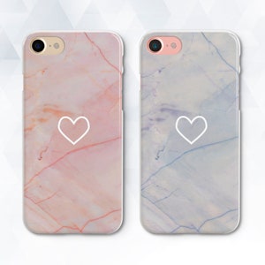 Marble iPhone case Hearts Cute iPhone XR Xs 8 7 Girl Couple case for Galaxy s10 Plus Pixel 3a Friends In Love Girly Pink Blue Marble cover