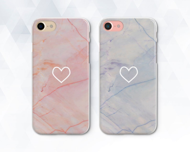 Marble iPhone case Hearts Cute iPhone XR Xs 8 7 Girl Couple case for Galaxy s10 Plus Pixel 3a Friends In Love Girly Pink Blue Marble cover 