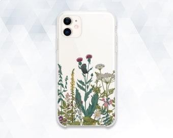 Flowers iPhone case Girl Cute iPhone 11 Pro XR X 8 7 Nature Wildflower case for Galaxy s20 Pixel 4 Clear Green Floral Plants Girly Botanical