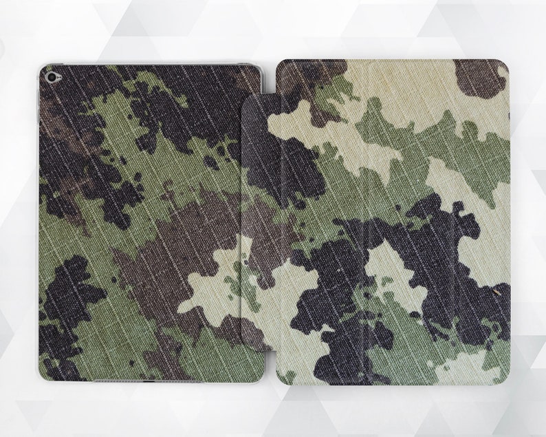 Camo iPad case Boys Men iPad 9.7 6th gen 2018 Kids Green iPad Pro 11 10.5 12.9 Mini 4 Air 3 For Men Military Camouflage Smart Cover Stand image 1