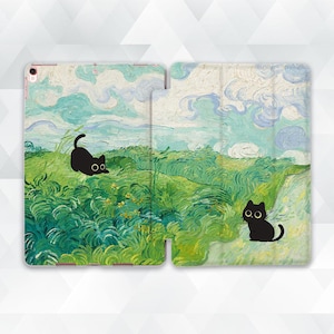 Van Gogh iPad case Cute cats iPad Air 5 iPad 10th 9th Pro 12.9 11 10.2 10.9 Mini 6 Aesthetic oil painting Vintage art Nature Black cat cover
