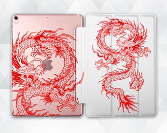 Dragon iPad case Japanese Aesthetic iPad 10.2 9.7 Pro 11 10.5 12.9 Air 5 4 Mini 6 for Boys Red Dragons Japan Trendy Art Animal Design cover