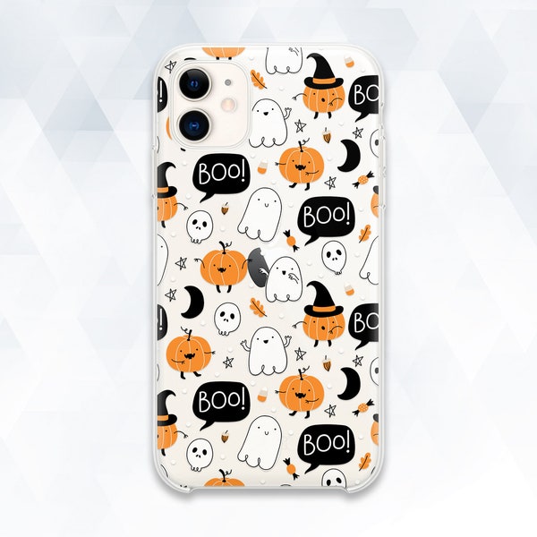 Etui na iPhone'a z motywem Halloween, Kawaii, Duch, iPhone 12, 11, XR 8, Słodkie, straszne etui na Galaxy S21, Pixel 5, Zabawna czaszka, Pomarańczowa dynia, Jesienny wzór