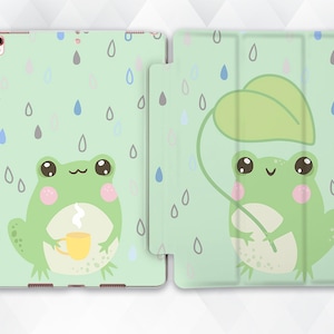 Frog iPad case Kawaii Green iPad 10.2 9.7 Pro 11 10.5 12.9 Air 4 Mini 5 for Girl Kid Cute Cottagecore Animals Leaf Nature Funny Mint cover