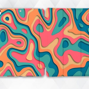 Retro iPad case Abstract Groovy iPad 10.2 9.7 Pro 11 10.5 12.9 Air 4 Mini 5 Vintage 70s Art Indie Orange Pink Blue Rainbow Pattern cover